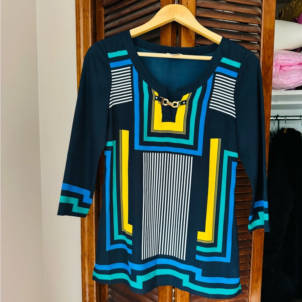 Vintage Cache Geometric Patterned Colorblock Top … - image 4